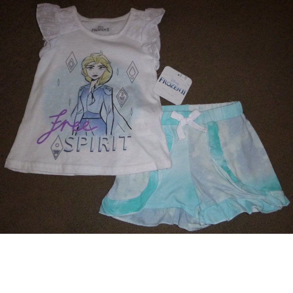 Toddler Girls Frozen Free Spirit Tank Top & Shorts Set Size 2T  NWT eyelet